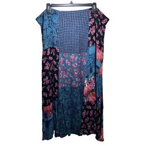 Gypsies 90s Vintage Boho Festival Patchwork Maxi Skirt L Long Multicolor Elastic